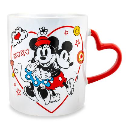 Front. Silver Buffalo - Disney Mickey and Minnie Mouse Icons 20-Ounce Ceramic Mug With Sculpted Handle - Red.