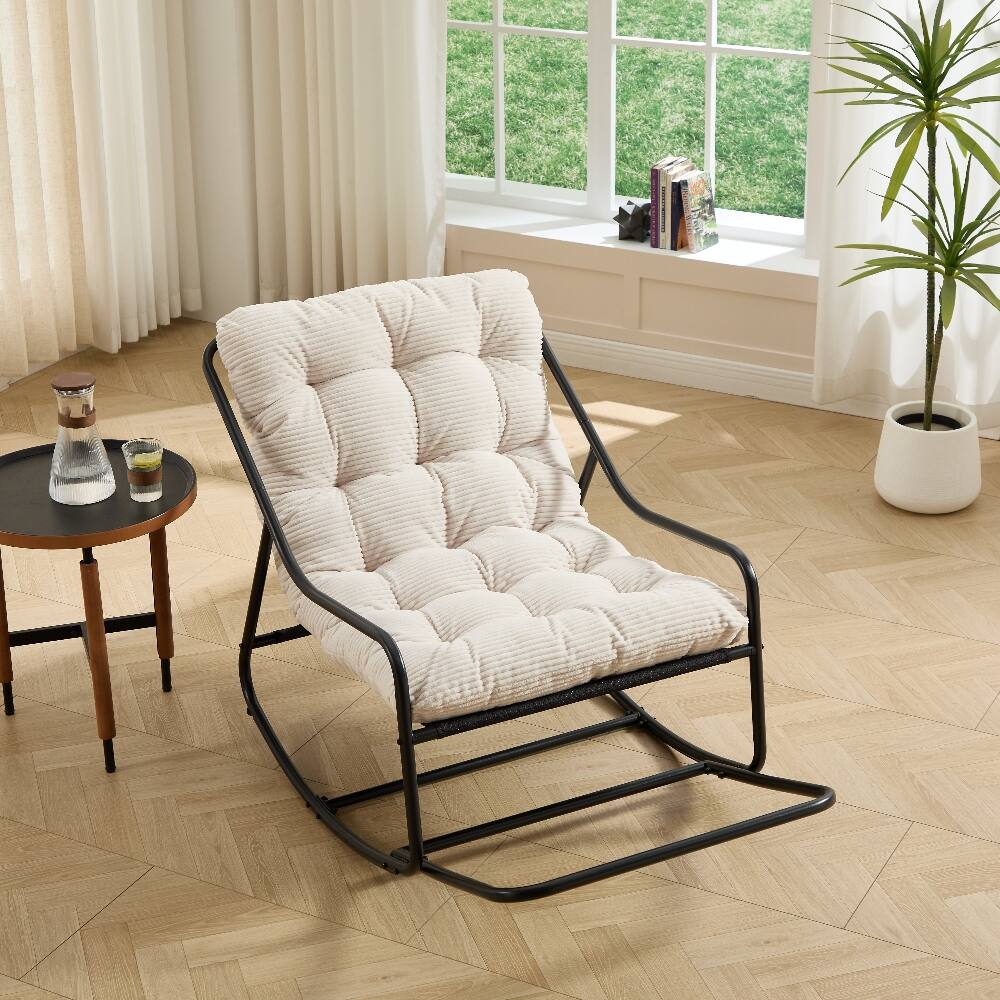 Front. Loheer - Loheer Outdoor Rocking Chair with Thick Cushion Black Steel Frame Modern Patio Rocker for Living Room Bedroom - Black and White.
