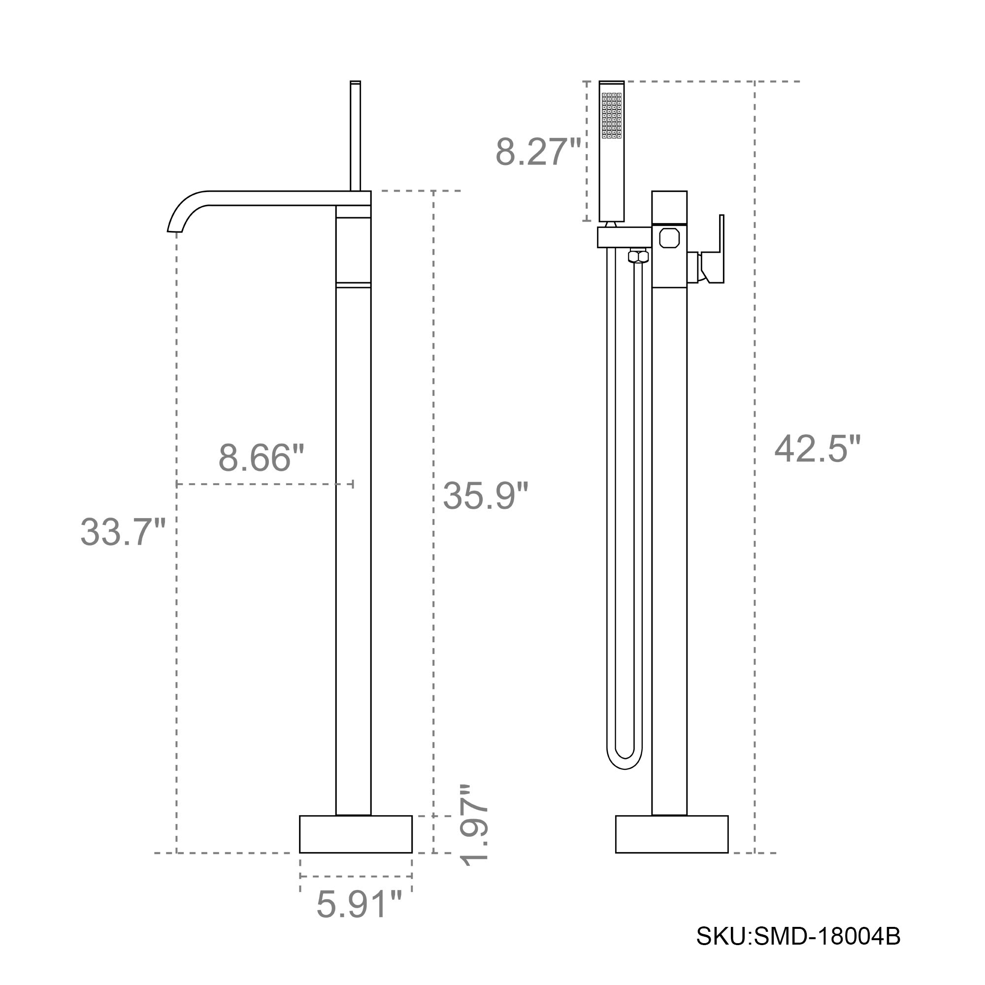 8.27", 8.66", 33.7", 35.9", 42.5", 5.91", 1.97", SKU:SMD-18004B