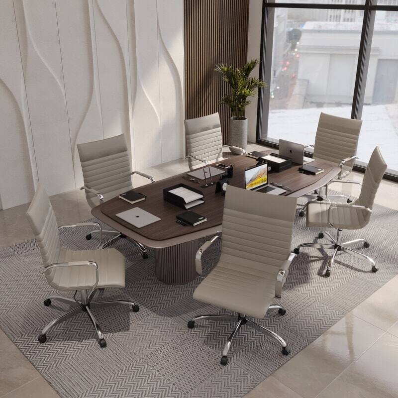 Left. LeisureMod - Harris High-Back Office Chair, Leather Upholstery with Gold Metal Frame Modern Armless Desk Chair for Conference Seating - Tan.