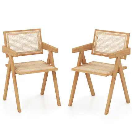 Front. Ecooso - Set of 2 Rattan Accent Chairs with Natural Bamboo Frame for Living Room - Natural.