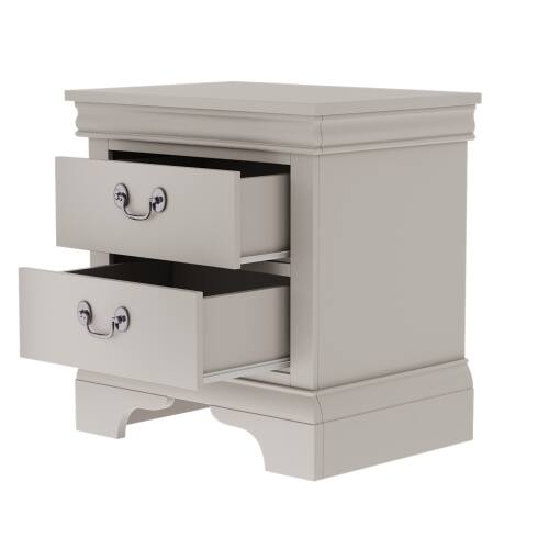 Alt View 2. LUCKY ONE - 22" Assembled Classic Wooden Nightstand 2-Drawer Antique Pulls - White.