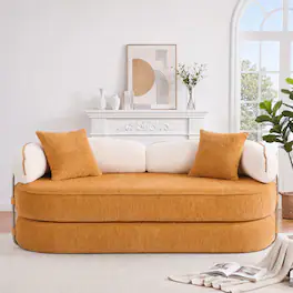 Vipbear - Curved Loveseat with 4 Pillows, Modern Boneless Couch, Convertible Sleeper Sofa Bed - Orange