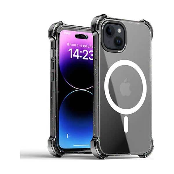 Front. Entronix - Entronix Magnetic Case for iPhone 15 Plus - Clear Bounce Frame with Enhanced Protection - Black.