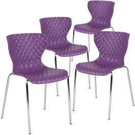 Emma + Oliver - 4 Pack Contemporary Design Plastic Stack Chair - Purple
