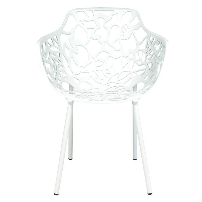 Left. LeisureMod - Devon Stackable Aluminum Dining Chair with Floral Cutout Design Side Chair for Indoor Outdoor - White.