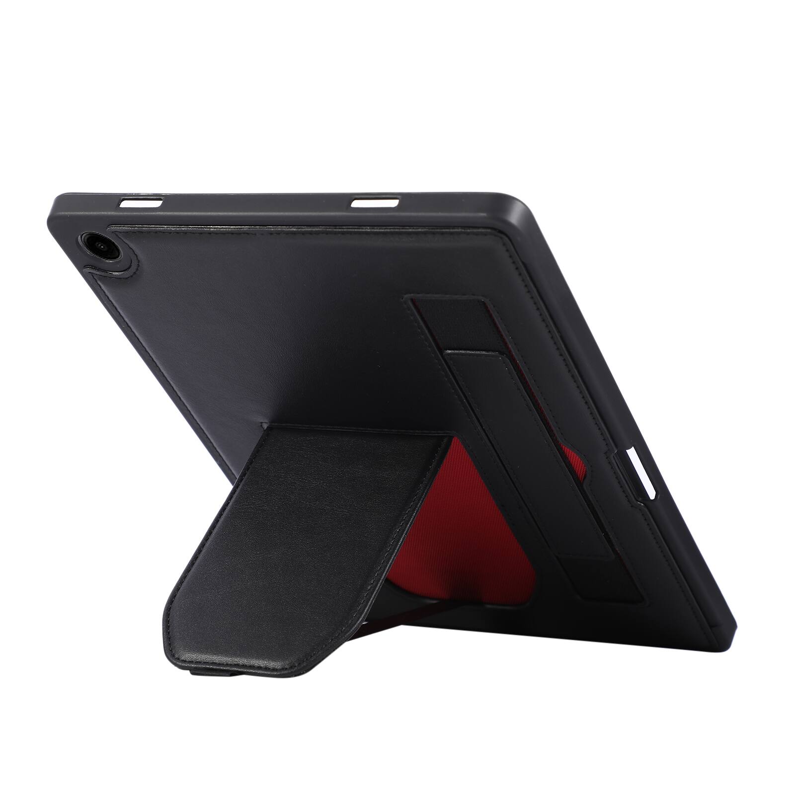 Angle. Dteck - Shockproof Case for Samsung Galaxy Tab A11+ with Hand Strap and Foldable Kickstand, PU Leather TPU Protective Cover - Black.
