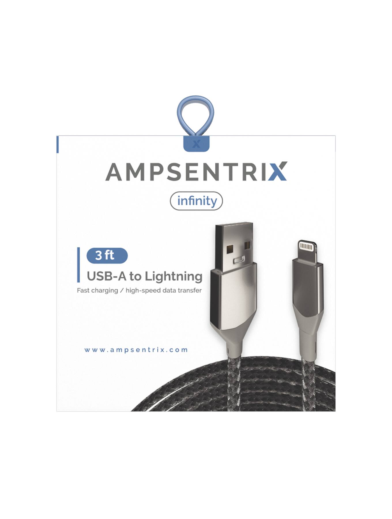 X AMPSENTRIX infinity 3 ft USB-A to Lightning Fast charging / high-speed / data transfer www.ampsentrix.com