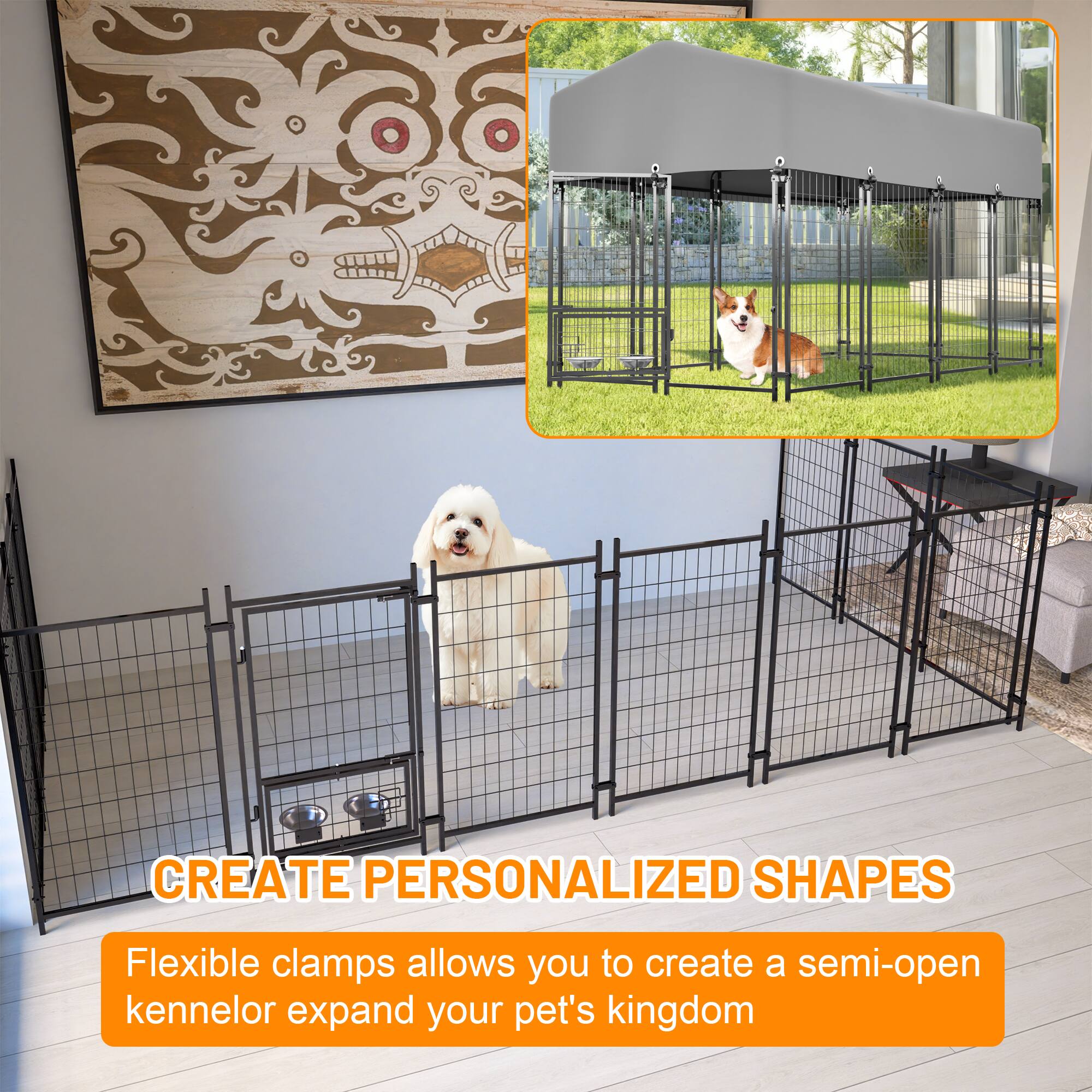CREATE PERSONALIZED SHAPES

Flexible clamps allow you to create a semi-open kennel or expand your pet's kingdom