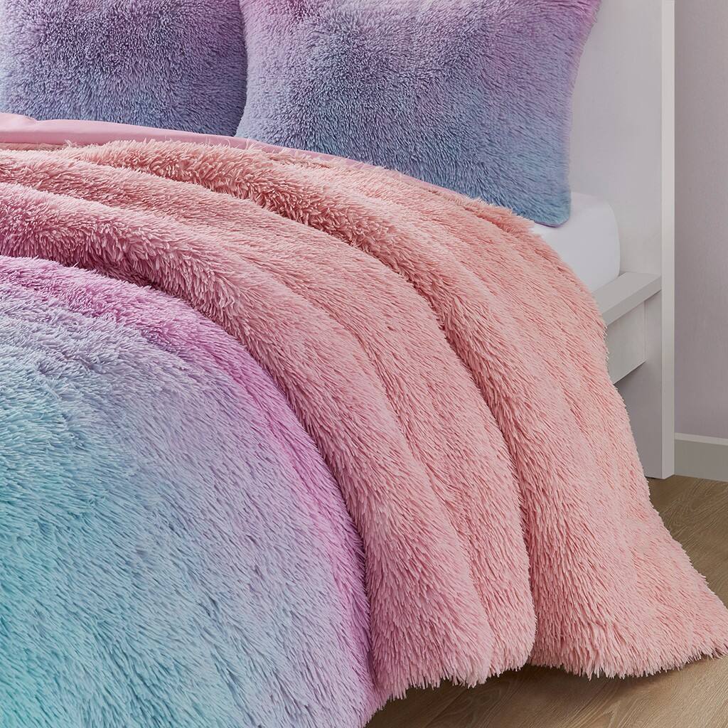 Alt View 2. Gracie Mills - Gracie Mills Herman Luxe Ombre Shaggy Faux Fur Duvet Cover Set - Purple Multi.