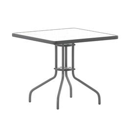 Emma + Oliver - 31.5" Square Tempered Glass Metal Table with Smooth Ripple Design Top - Clear Top/Silver Frame