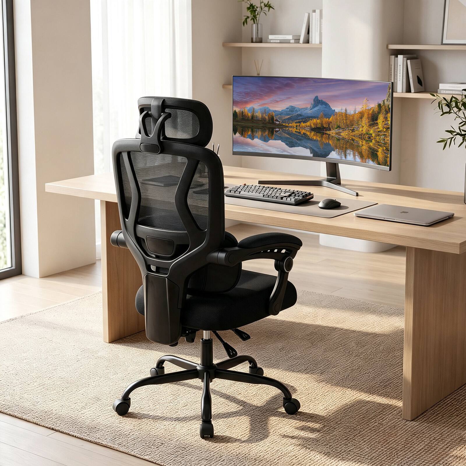 Alt View 3. Costway - Costway Ergonomic Office Computer Mesh Chair with High Back, Adaptive Lumbar Support - Black.