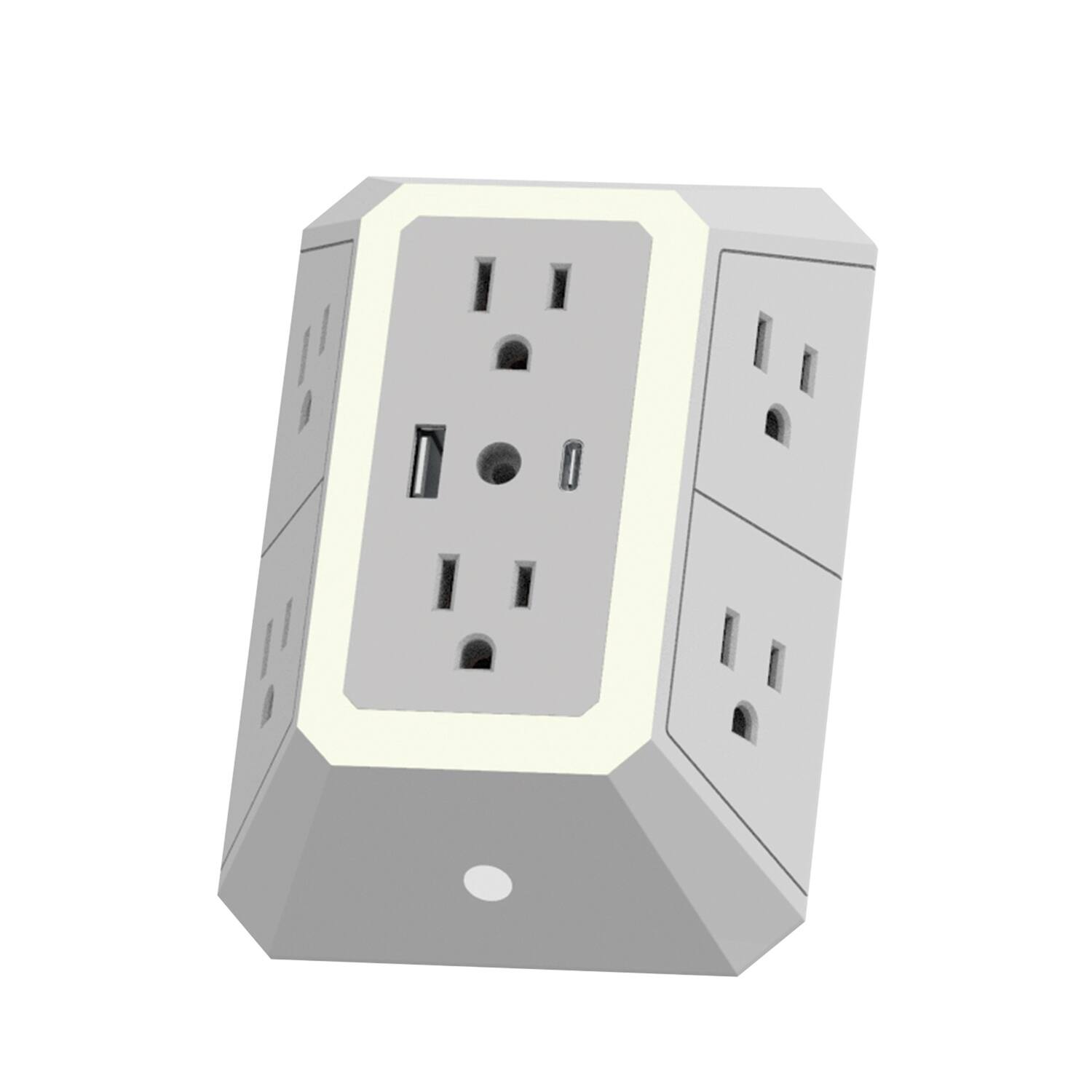 Alt View 2. Ciao Tech - 6-Outlet 2-USB Port 540J Surge Protector Wall Tap, Adjustable LED Night-Light, CPAZY00-026 - White.