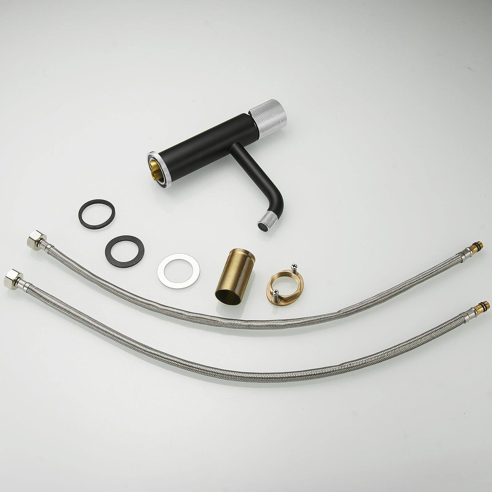 Alt View 2. Boyel Living - Single Hole Single Handle Bathroom Faucet Matte Black and Silver with Water Supply Lines Vessel Sink Faucet - Matte Black and Silver.