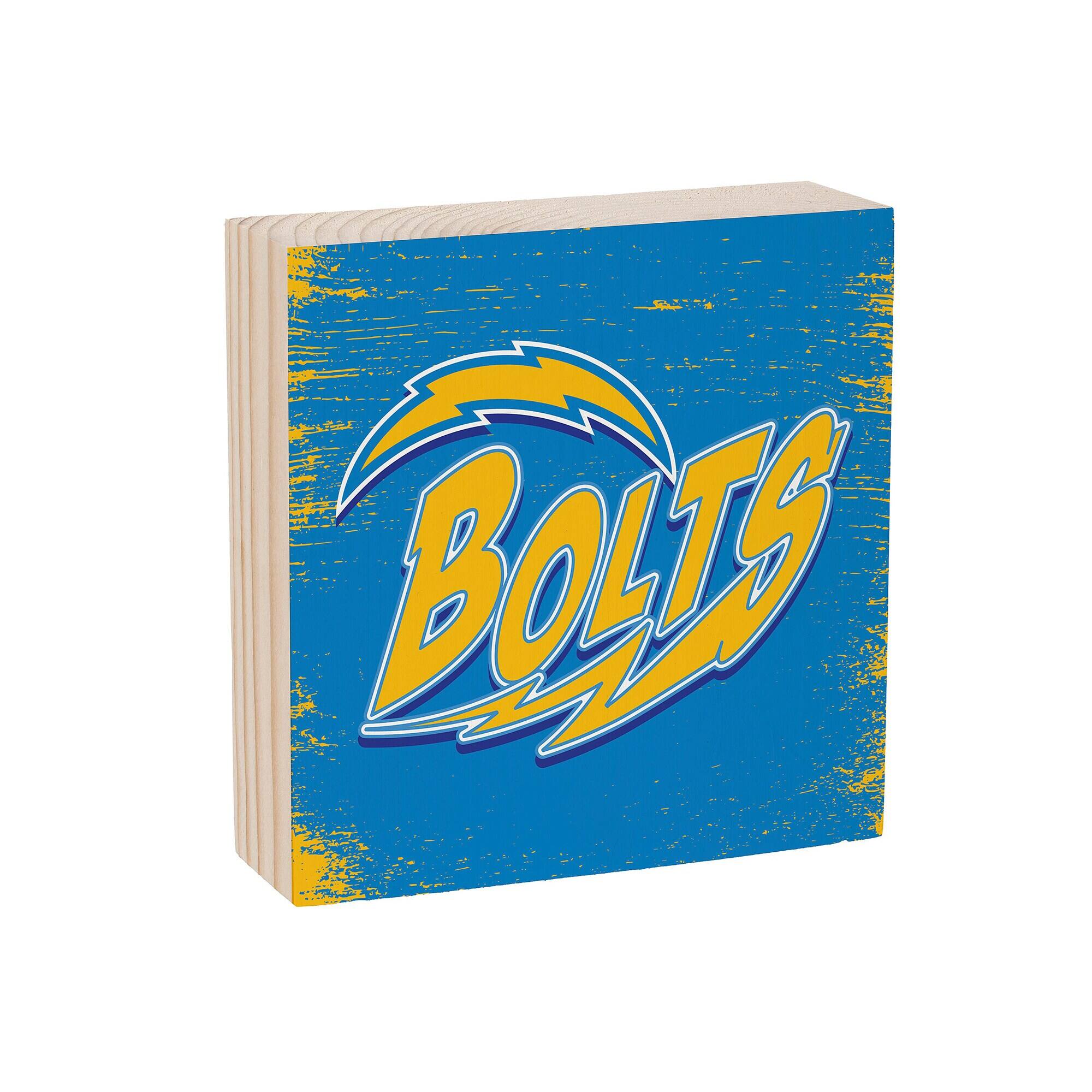 Alt View 1. Evergreen Enterprises - Los Angeles Chargers 6" Square Fan Chant Wood Block Shelf Sign - Multicolor.
