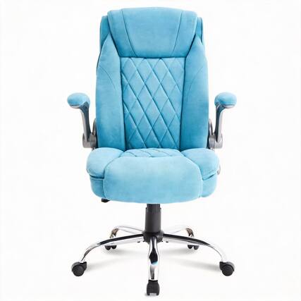 Front. Frangdom - Big Tall Fabric Executive Chair Flip Arm Breathable Ergonomic - Blue, 400lbs, 21.6" wide, flip up armrest.