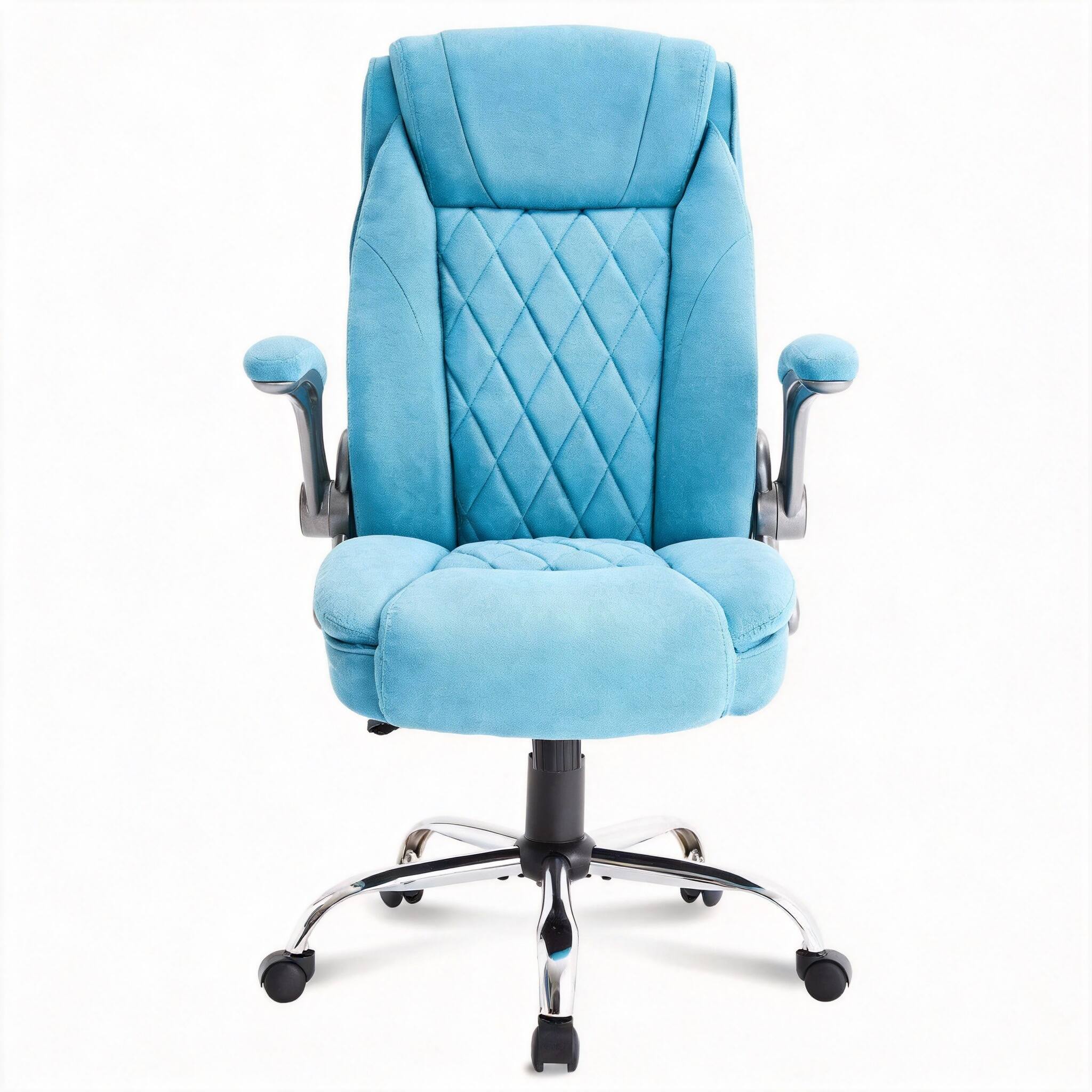 Front. Frangdom - Big Tall Fabric Executive Chair Flip Arm Breathable Ergonomic - Blue, 400lbs, 21.6" wide, flip up armrest.