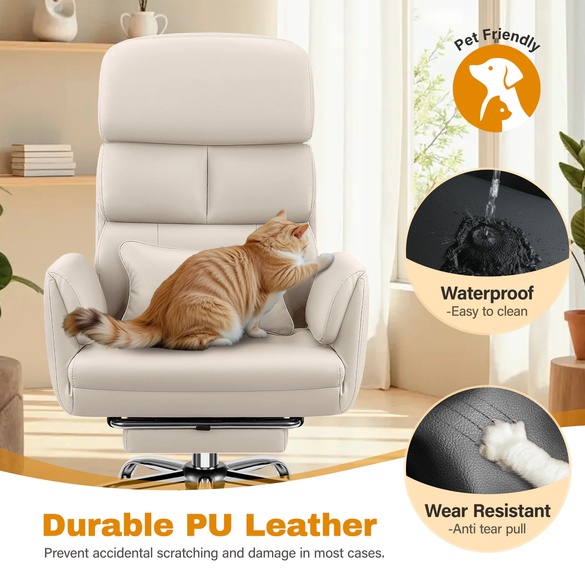 Pet Friendly  
Waterproof - Easy to clean  
Wear Resistant Durable PU Leather - Anti tear pull  
Prevent accidental scratching and damage in most cases.