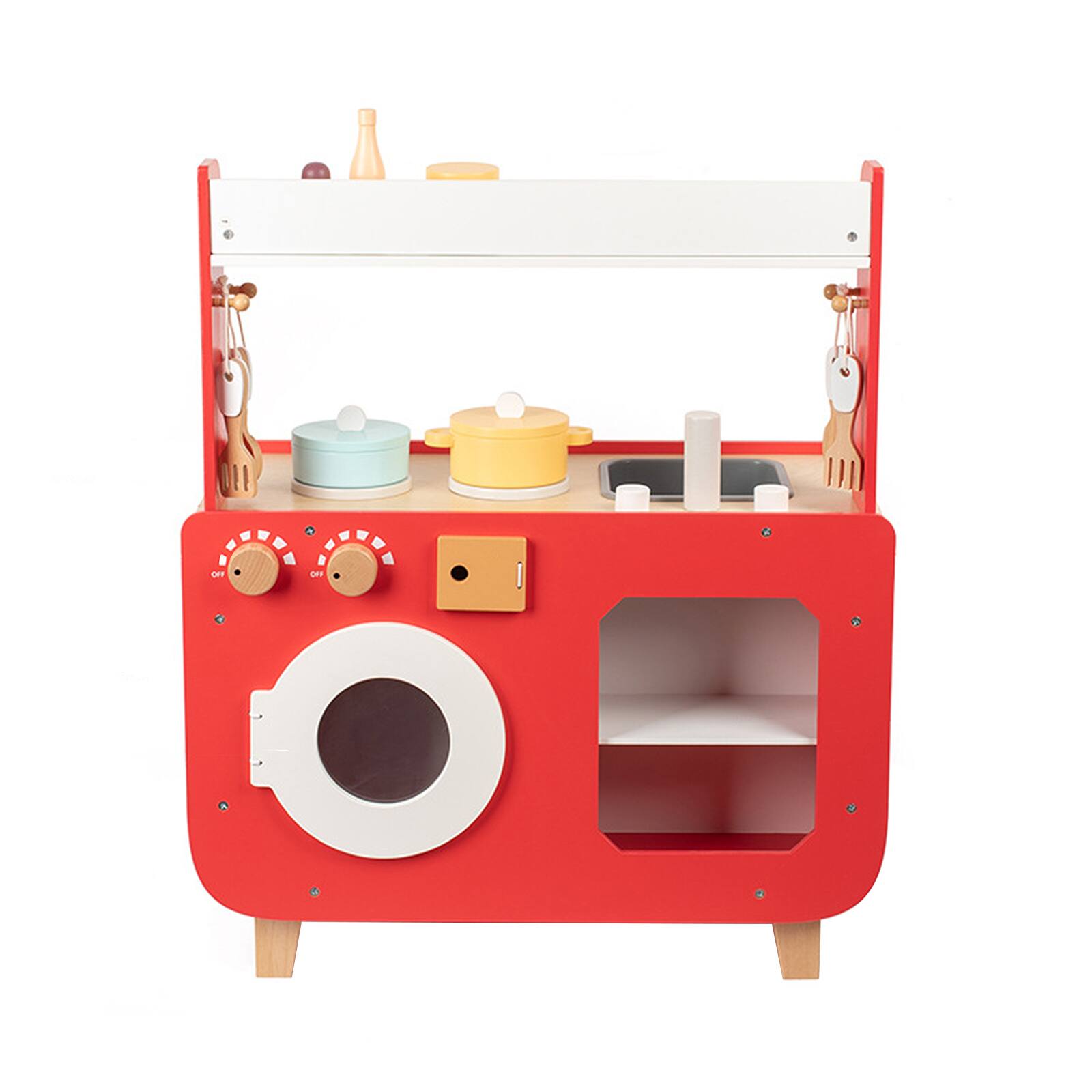 Alt View 9. Topteng - Play Kitchen Set for Kids - with Washing Machine & Oven, Wooden Pretend Toy for Imaginative Play, Gift for Toddler Red.