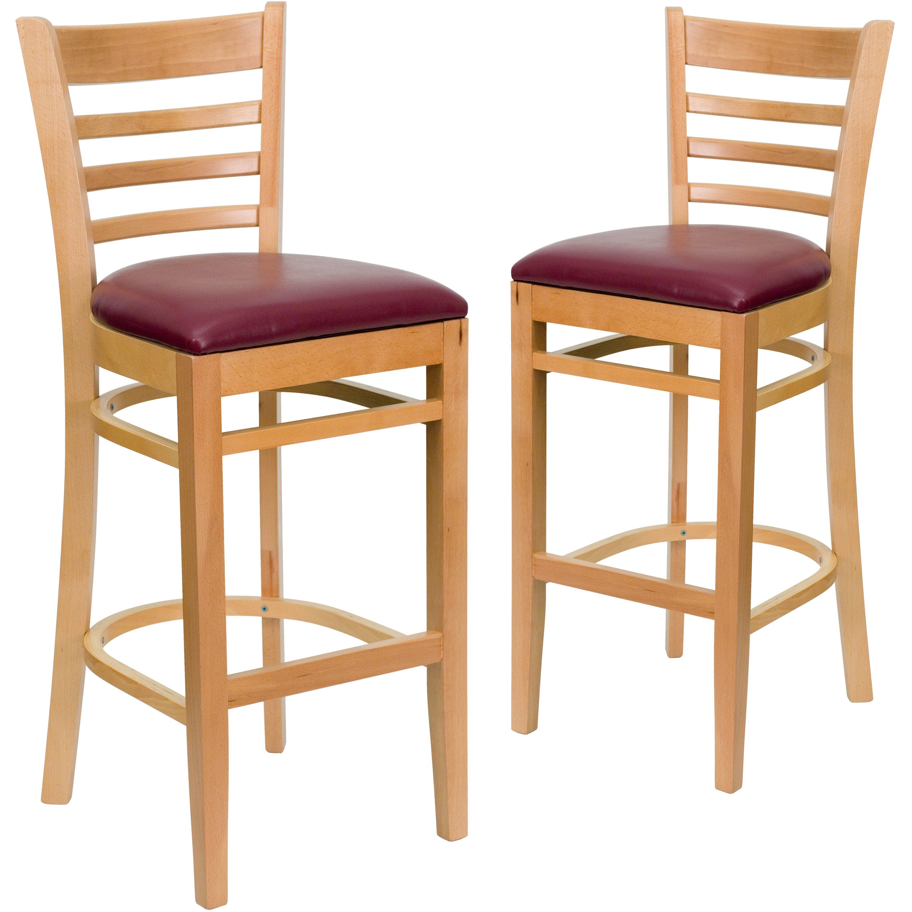 Burgundy Vinyl Seat/Natural Wood Frame