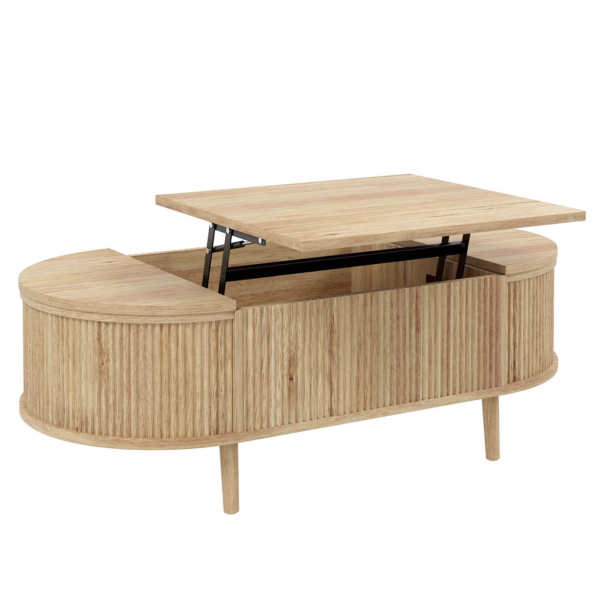 Left. Forest'nSky - Acacia Wood Oval Lift-Top Coffee Table with Hidden Storage and Wood Wave - Acacia Wood.