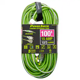 PowerSmith - 1-Outlet 15A 3-Prong Grounded Rubber-Jacket Outdoor Locking Extension Cord 12-Gauge Lighted Straight Plug 100 ft - Green