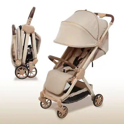 Front. Unilove - Unilove Pika Travel Stroller, Sand Beige - Sand Beige.