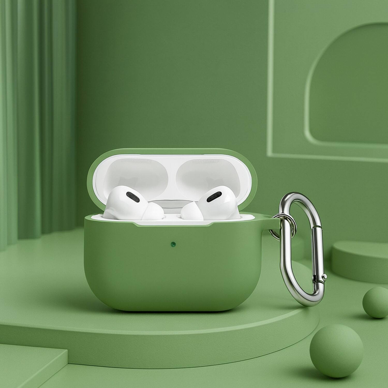 Angle. SaharaCase - Apple Airpods Pro 3 Case Kit | Added Accessories | Smooth Silicone | Anti-Shock Material | Venture Series - Cactus Green.