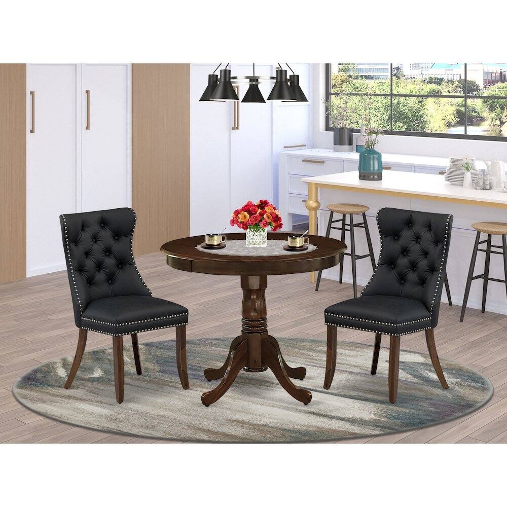 Alt View 9. East West Furniture - 3 Piece Kitchen Table & Chairs Set Consists of a Round Dining Table - Brown.