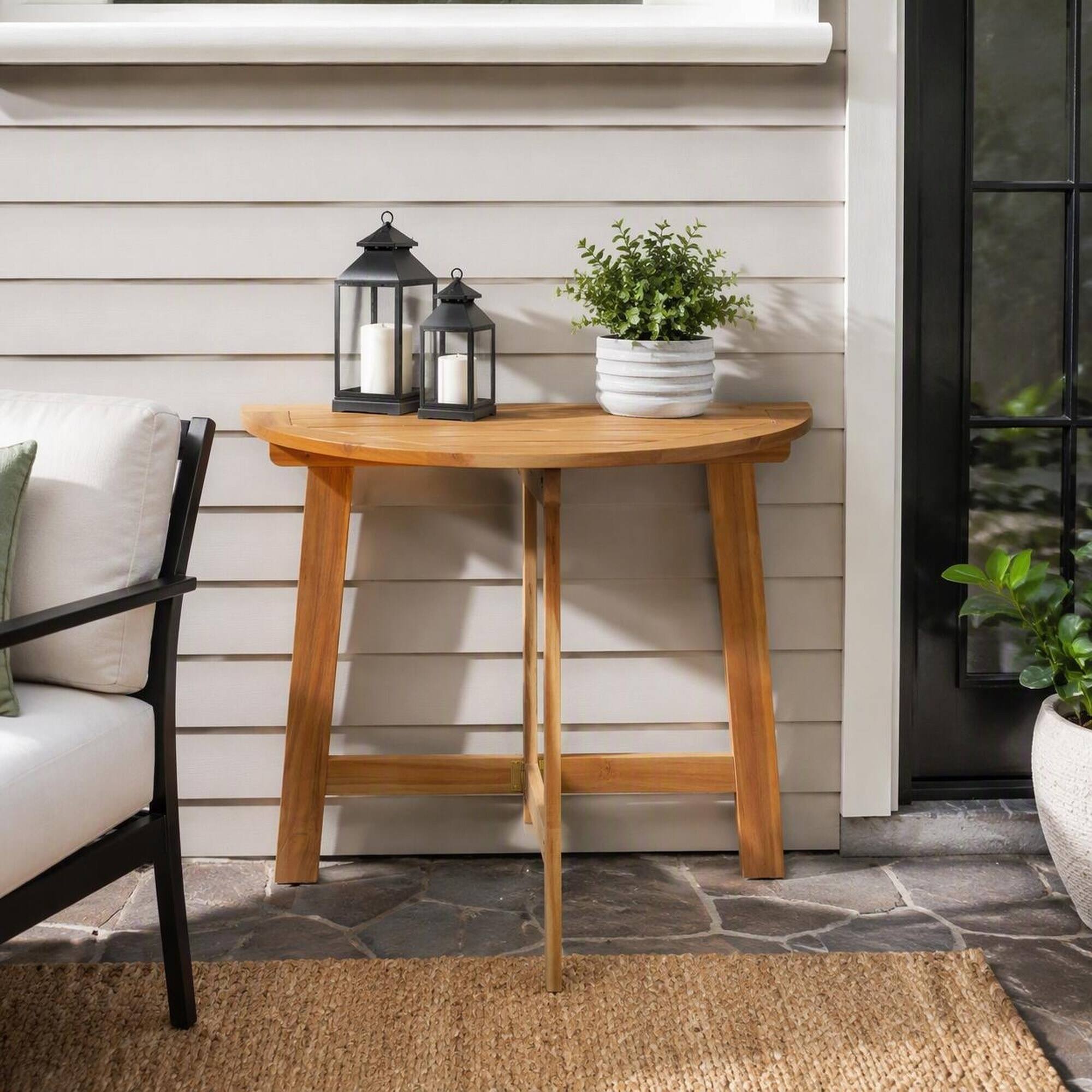 Alt View 1. RYHNUYNE - Outdoor Half-Round Folding Acacia Wood Bistro Table,Weather Resistant Space-Saving Side Table for Patio Balcony Porch - Natural.