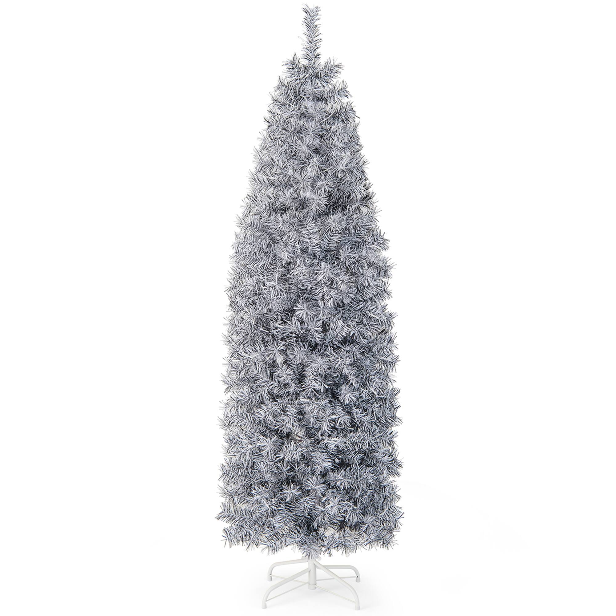 Alt View 19. Costway - 6 FT Pre-Lit Christmas Tree Hinged Slim Pencil with 250 LED Lights 475 Branch Tips - Whit/Black.