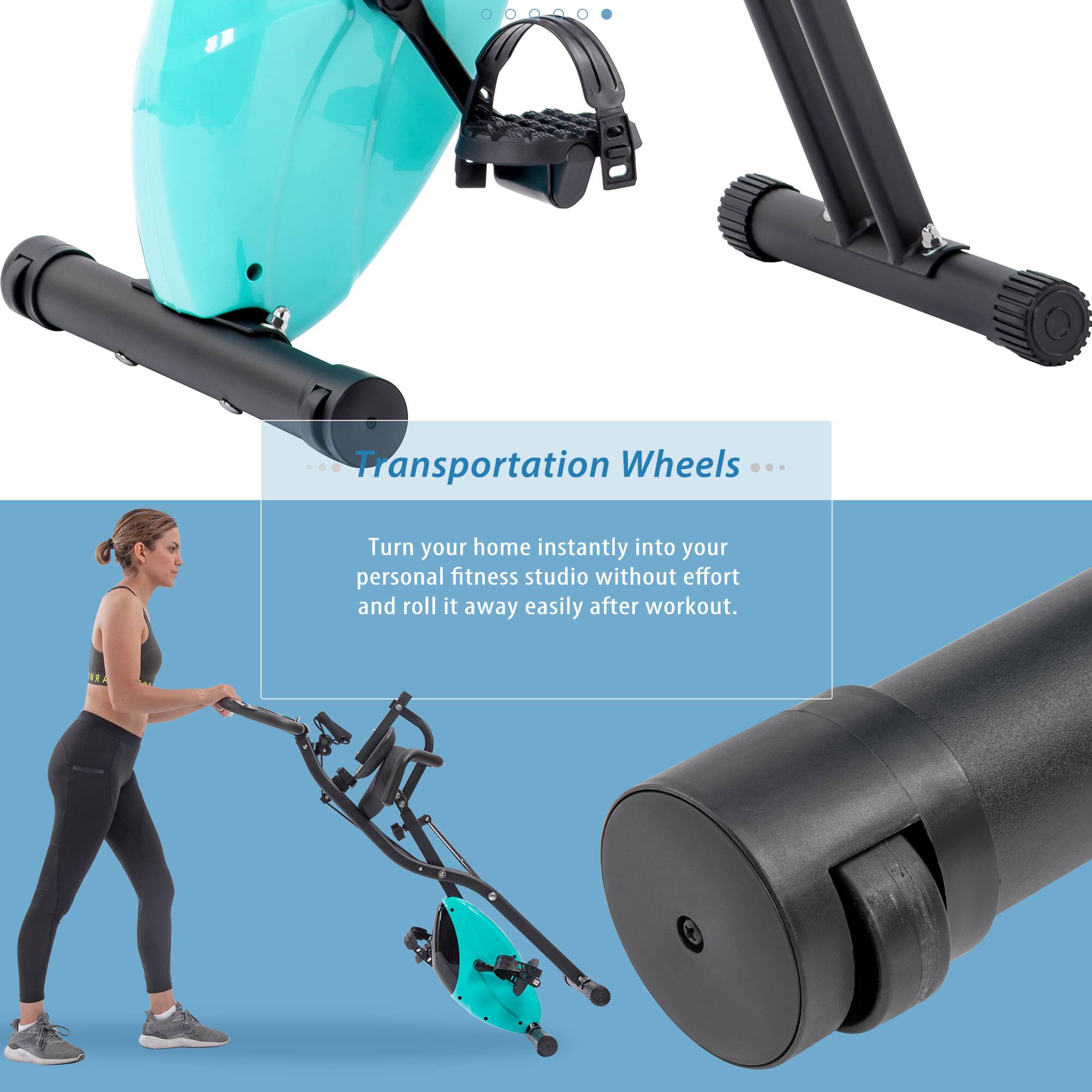 Transportation Wheels ...  
Turn your home instantly into your personal fitness studio without effort and roll it away easily after workout.