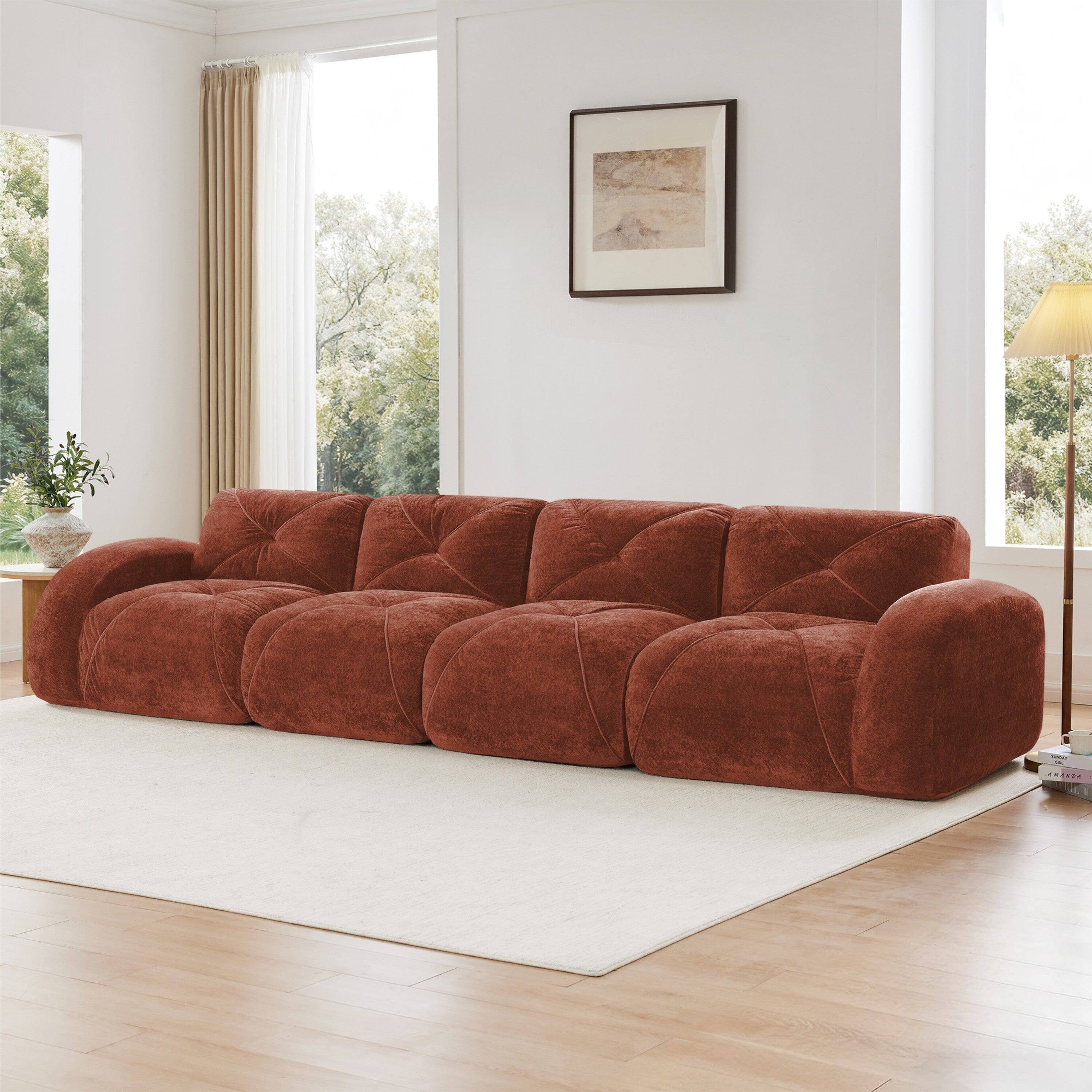 Alt View 2. Boyel Living - 140in Velvet Tufted Sofa 32D High Density Sponge Ergonomic Anti Slip No Assembly Living Room Theater Red - Red.
