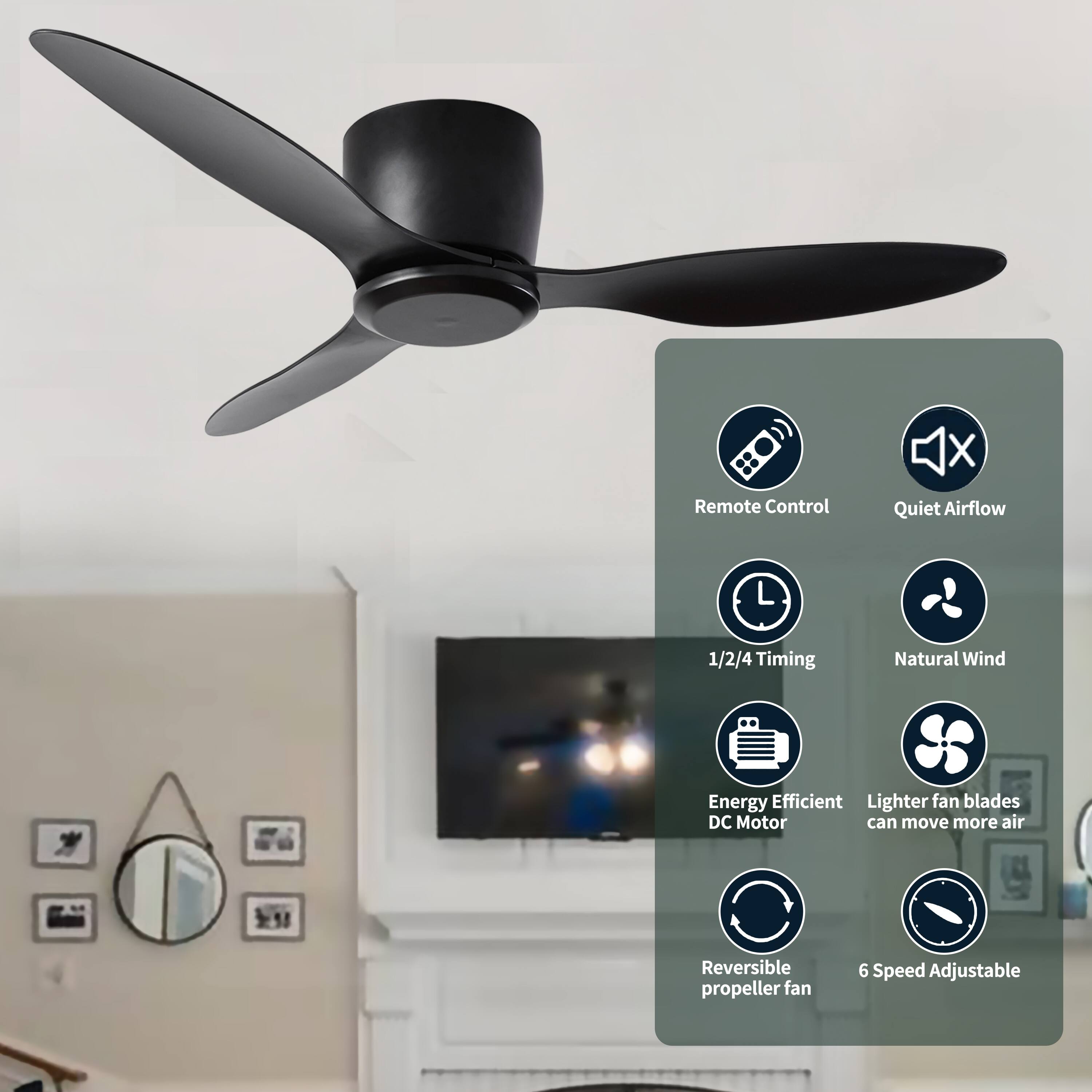 - Remote Control
- Quiet Airflow
- 1/2/4 Timing
- Natural Wind
- Energy Efficient DC Motor
- Lighter fan blades can move more air
- Reversible propeller fan
- 6 Speed Adjustable