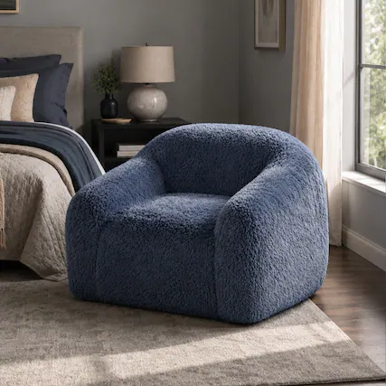 Front. Anysun - Modern 42" Upholstered Foam Compressed Sofa Chair – Contemporary Long Pile with Shaggy Texture, Luxurious to the Touch - Ocean Blue.