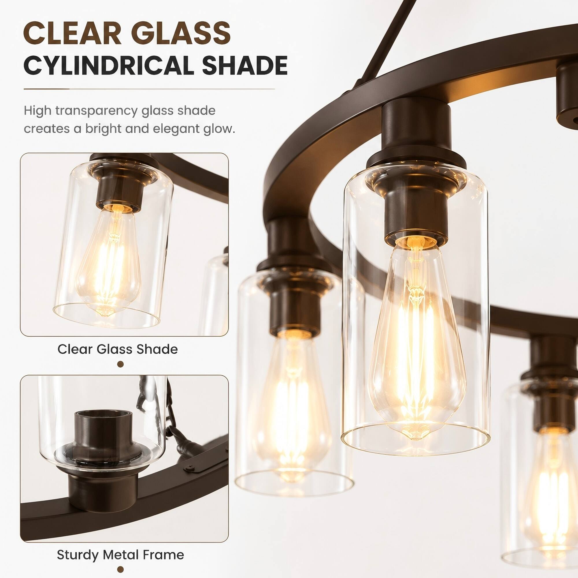 CLEAR GLASS CYLINDRICAL SHADE

High transparency glass shade creates a bright and elegant glow.

Clear Glass Shade

Sturdy Metal Frame
