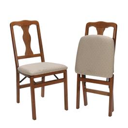 Stakmore - Queen Anne Folding Chair, Fruitwood Frame with Blush Fabric - Brown