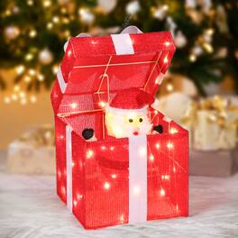 Winado - Christmas Motorized Pop-up Gift Box 12in with Santa, Lights Decor for Indoor/Outdoor Decoration - Red