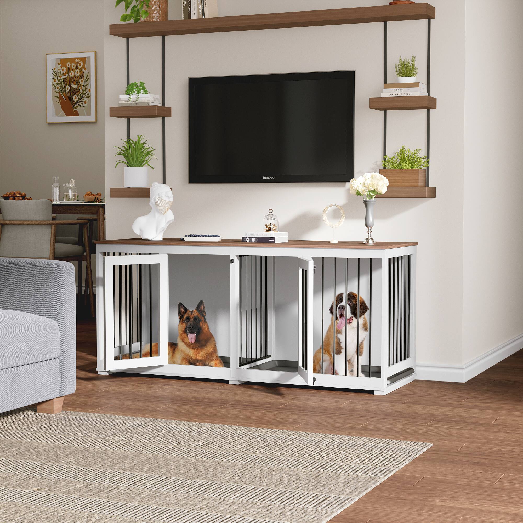 Alt View 1. FUFU & GAGA - 70.9" Multi-Dog Crate Console Table - Space-Saving Pet Home w/ Slide-Out Tray & Raised Base.