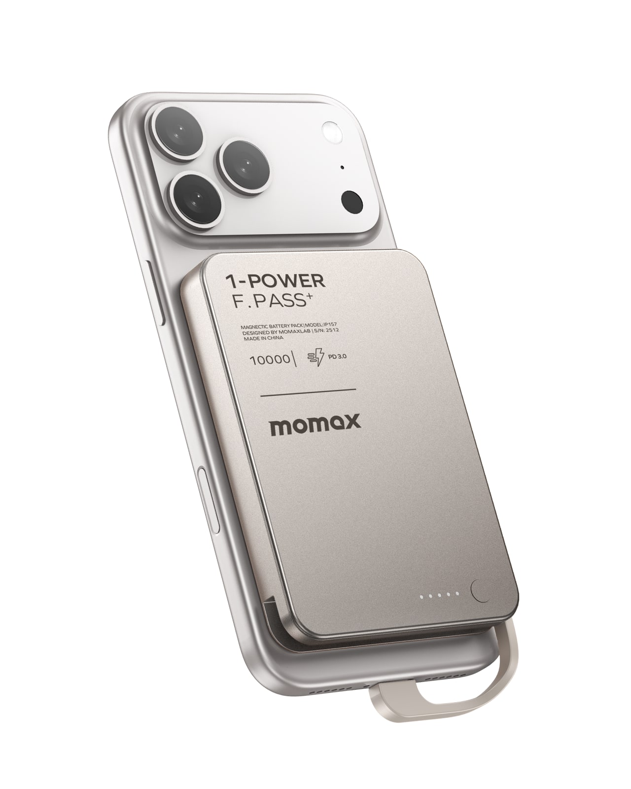 Momax - Ultra-Slim 10000mAh Portable Power Bank with Built-in USB-C Cable, PD 30W Fast Charging (No Wireless,No Lightning) - Titanium