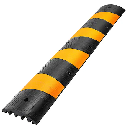 Front. Glintex - 2 Pack 6FT Rubber Speed Bump with 2 Channels, 22,046 lbs Capacity, Modular Cable Protector Ramp for Driveways, Asphalt - Yellow.