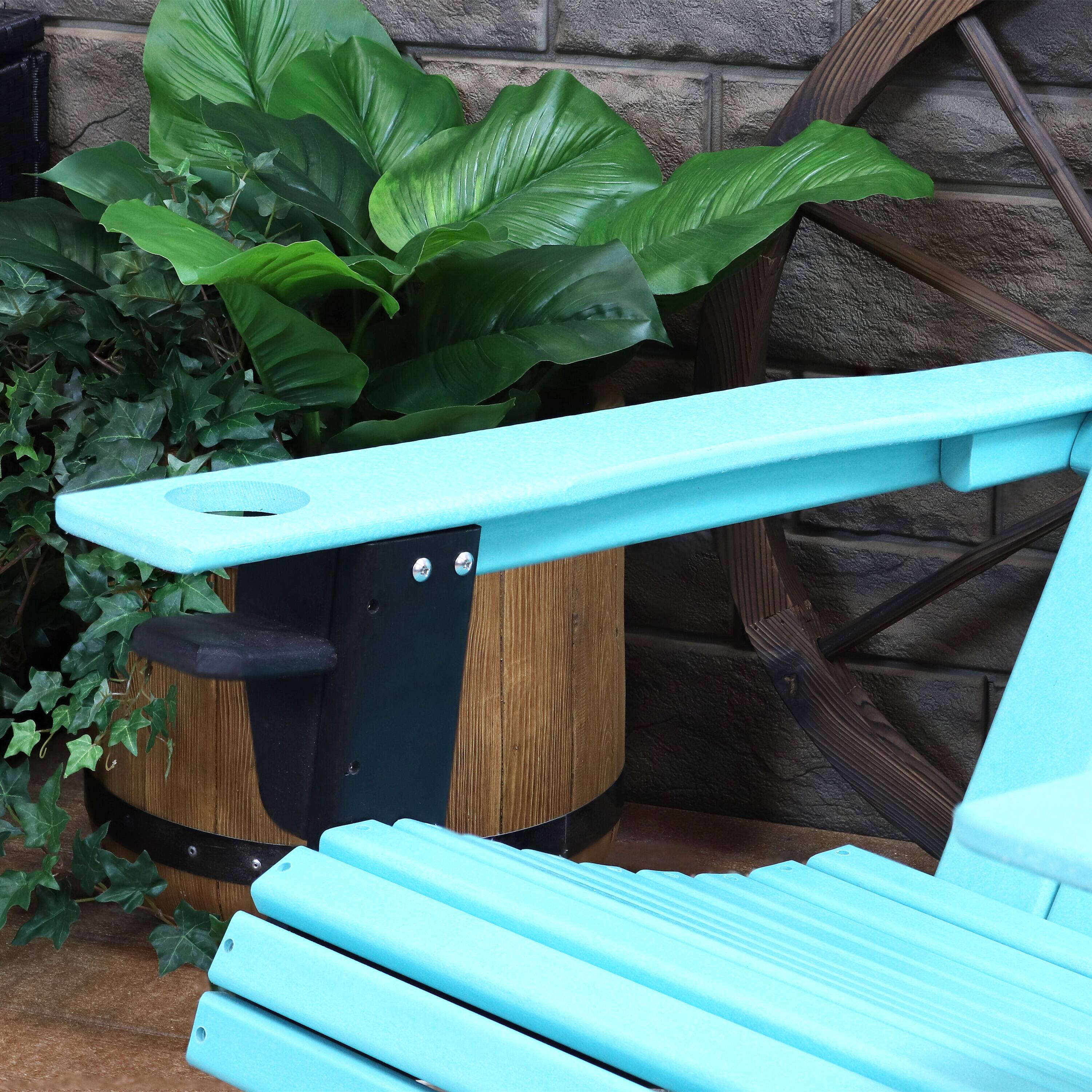Alt View 4. Sunnydaze - HDPE Adirondack Chair with Drink Holder - Turquoise and Black.