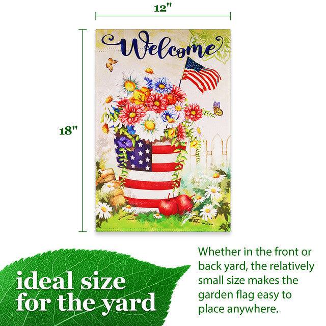 12" x 18"  
Welcome  

ideal size for the yard  

Whether in the front or back yard, the relatively small size makes the garden flag easy to place anywhere.