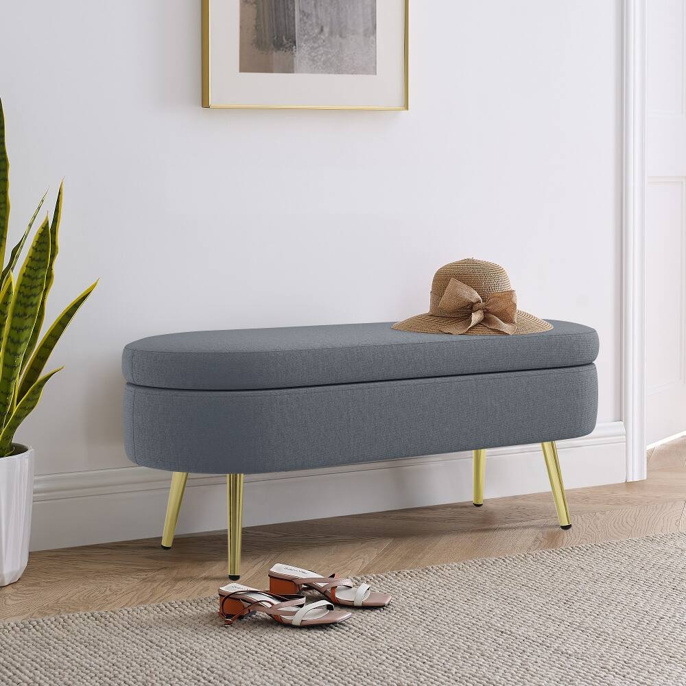 Alt View 1. Ropilly - Ropilly Oval Storage Ottoman Bench, Dark Gray Flannel Extra Seating with Metal Legs - Dark Gray.