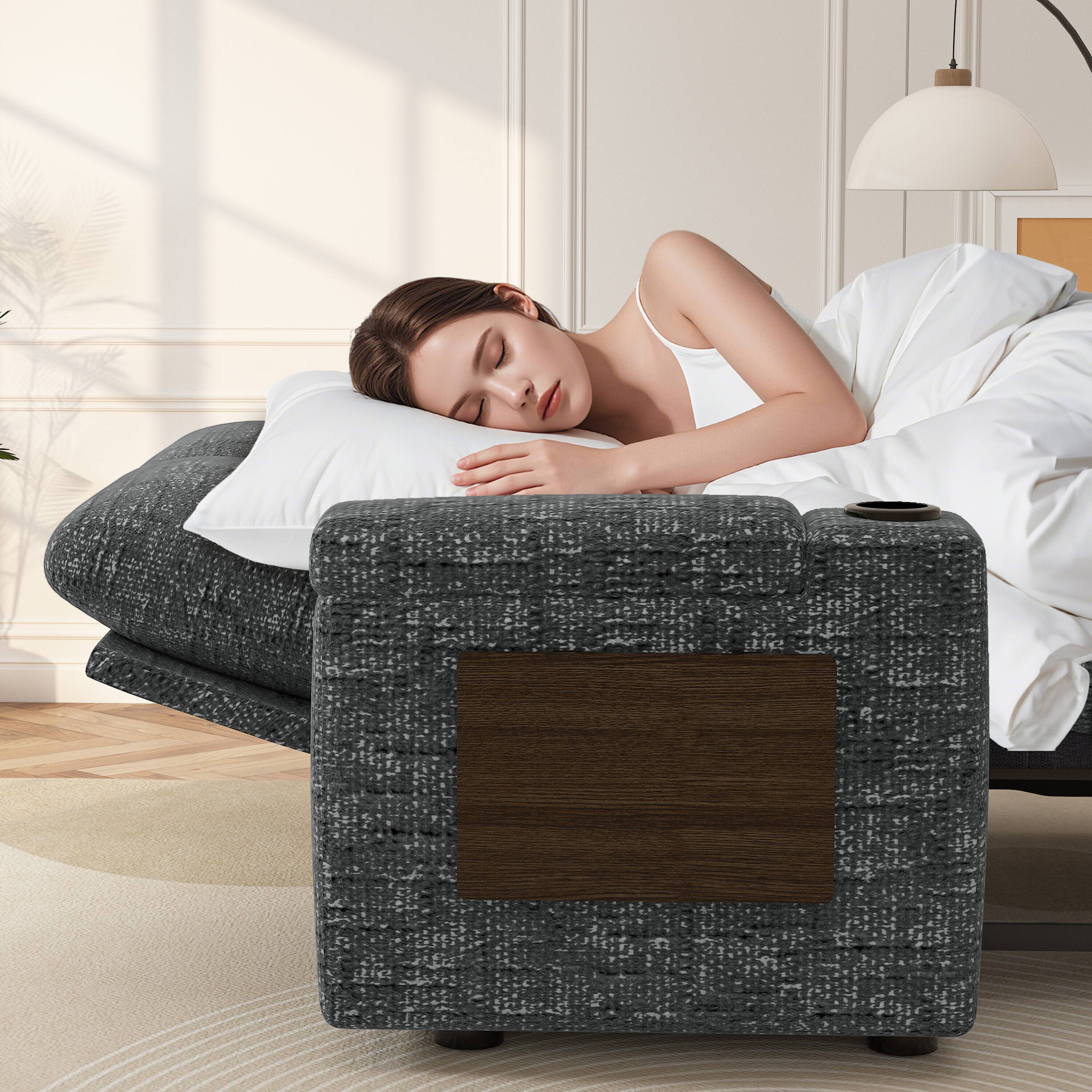 Back. Vipbear - Vipbear 65" Loveseat Sleeper Sofa Pull-Out Bed ,Reclining Backrest, USB Ports, Side Table,Chenille Gray - Gray.