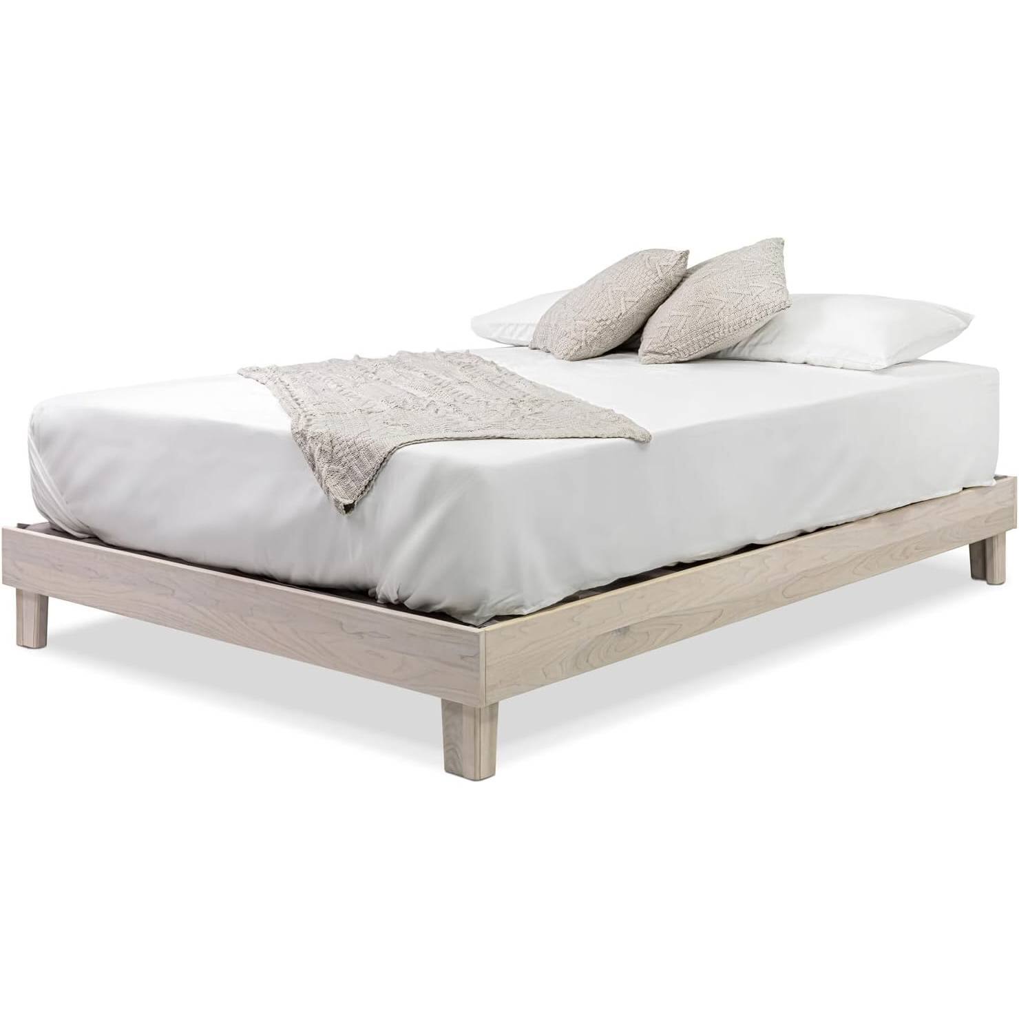 Front. SlickBlue - Durable Solid Wood Heavy Duty Platform Bed Frame for All Mattresses - White.