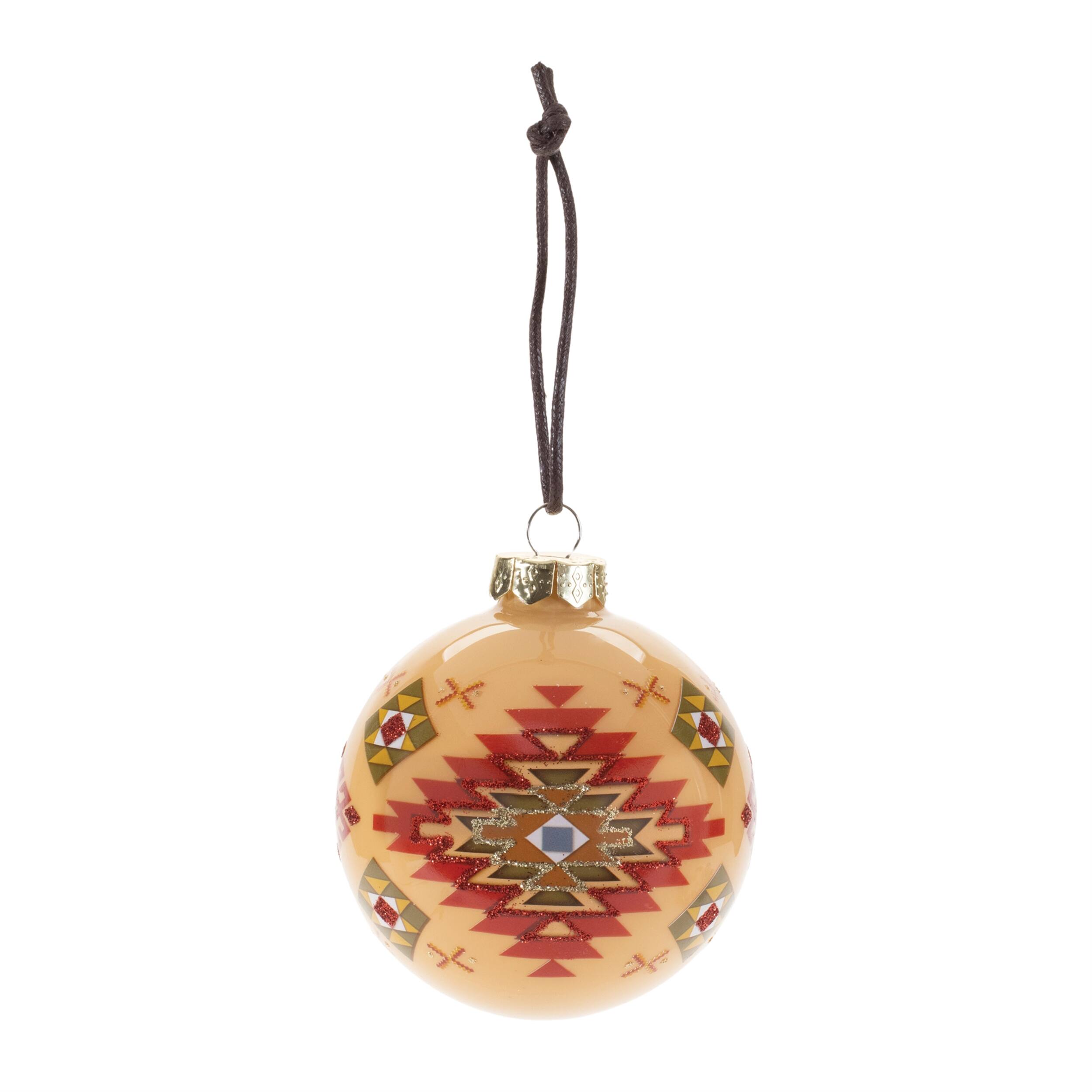 Angle. BreeBe - Western Glass Ball Ornament (Set of 6) - Beige, Red.