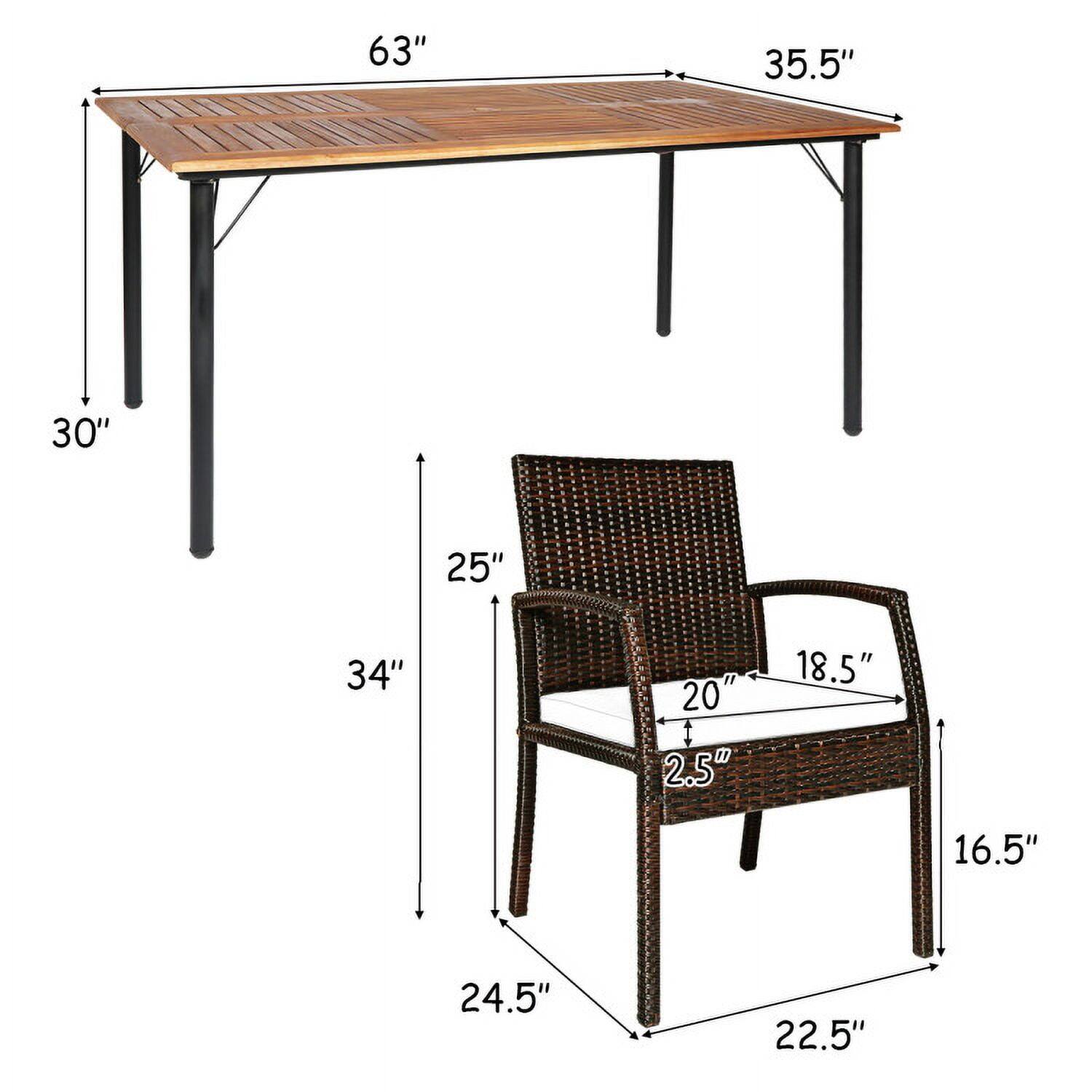 63" x 35.5" (table dimensions)  
30" (table height)  
34" x 24.5" (table base dimensions)  
25" (chair height)  
22.5" x 16.5" (chair base dimensions)  
20" x 18.5" (seat dimensions)  
2.5" (seat depth)