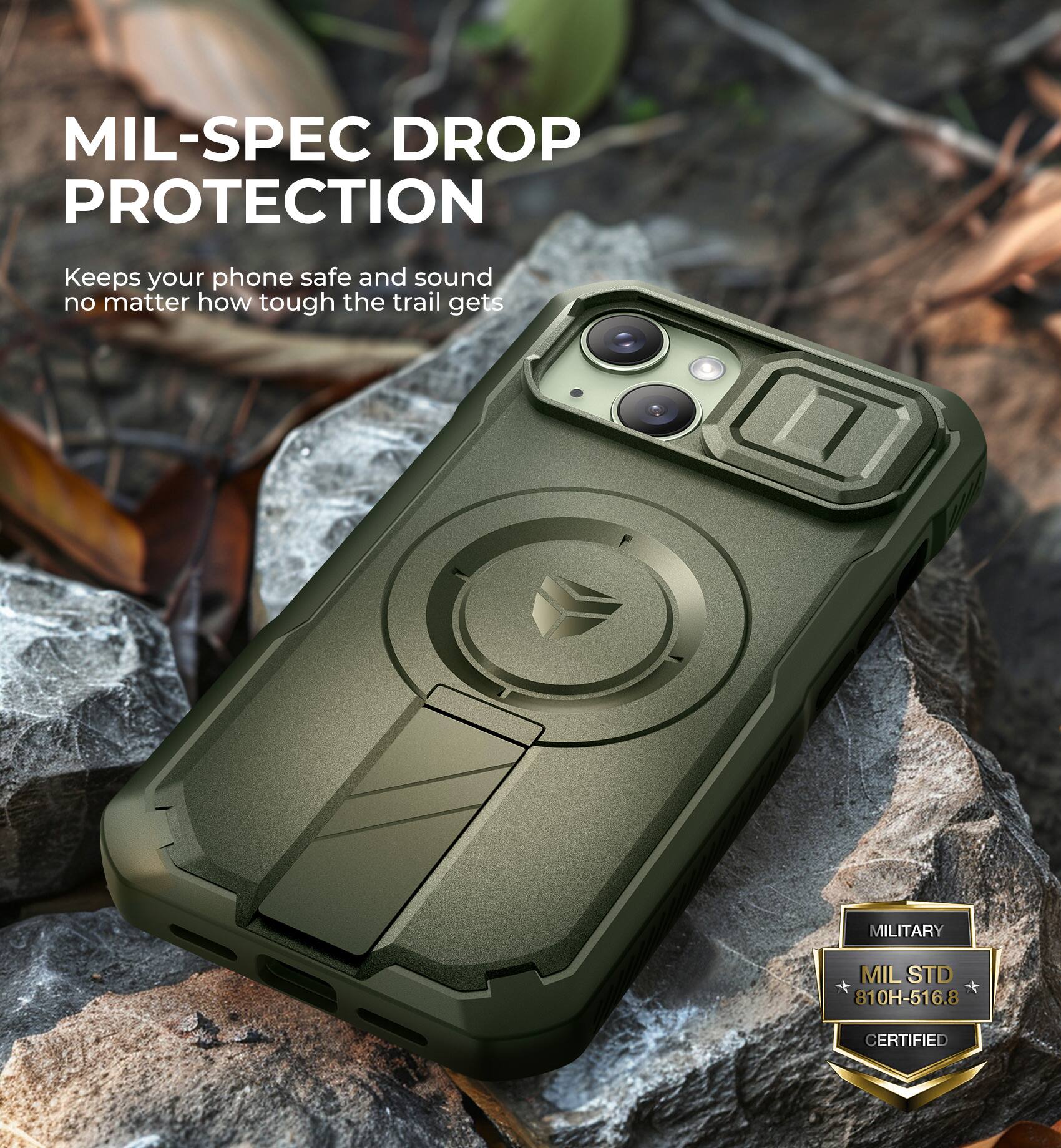 MIL-SPEC DROP PROTECTION
Keeps your phone safe and sound no matter how tough the trail gets
MILITARY MIL STD 810H-516.8 CERTIFIED