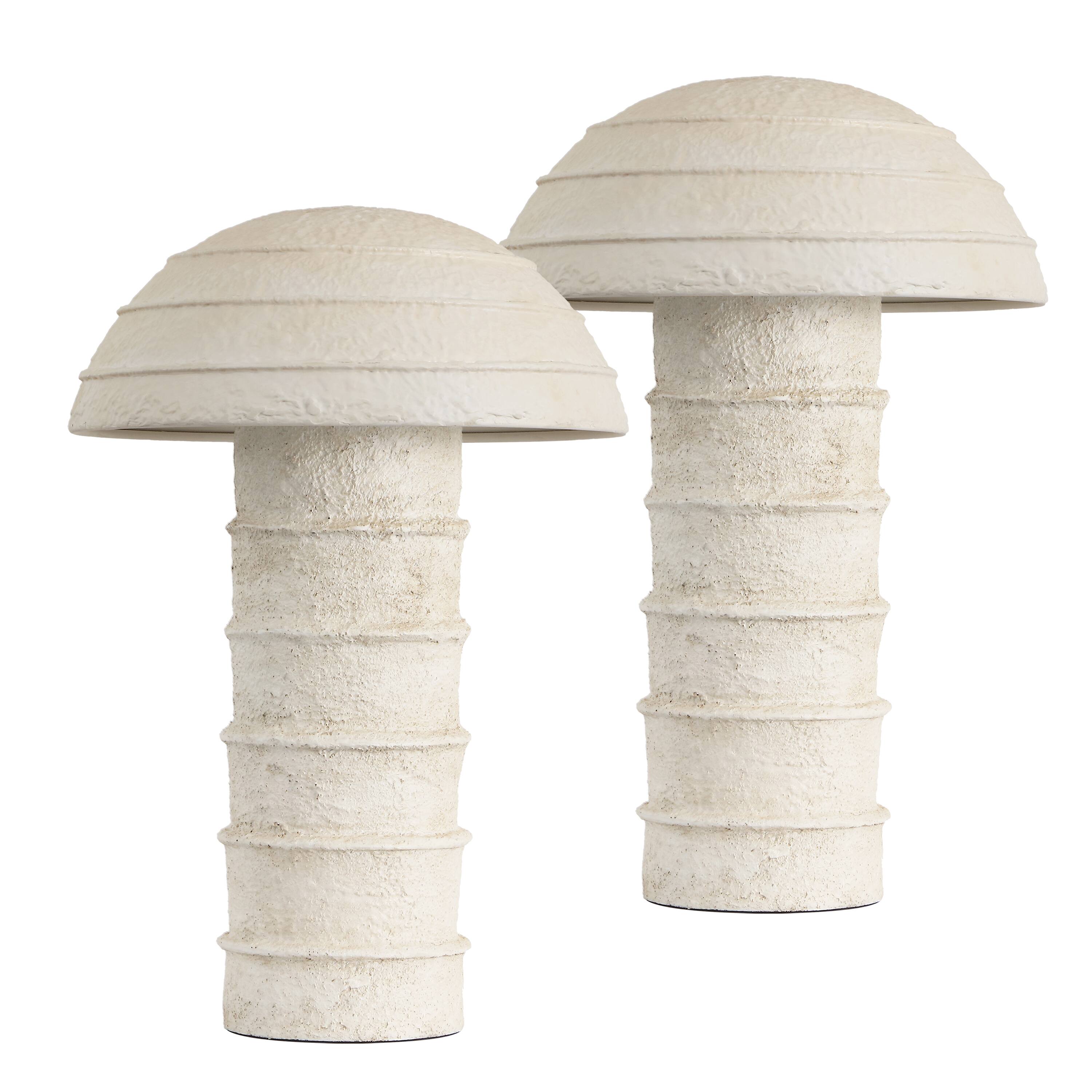 Alt View 7. Jonathan Y - Cremini 17.5 in. Modern Minimalist Plaster-Look Ribbed Mushroom Resin Cylinder LED Table Lamp, Cream (Set of 2) - Cream.